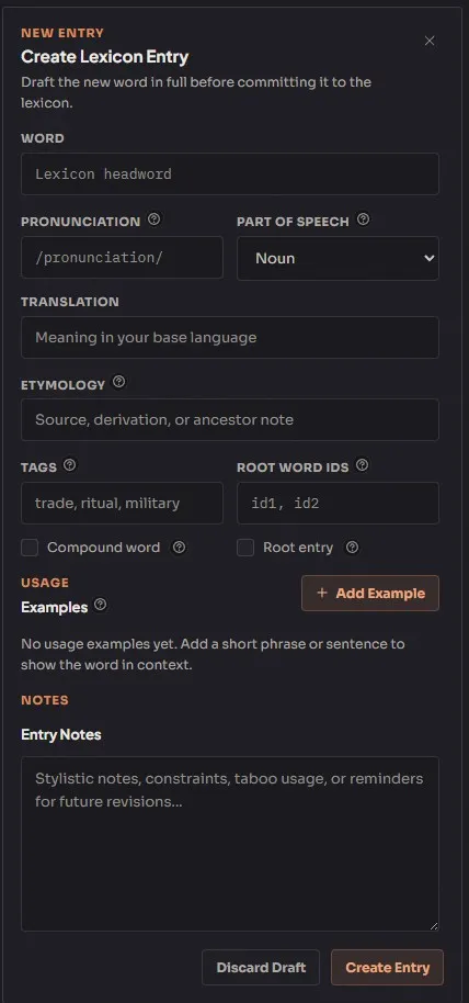 Lexicon dictionary entry with word details, etymology, and usage examples